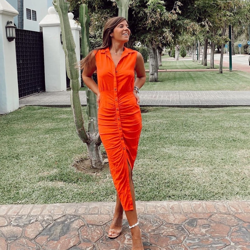 Zara linen blend collared midi dress